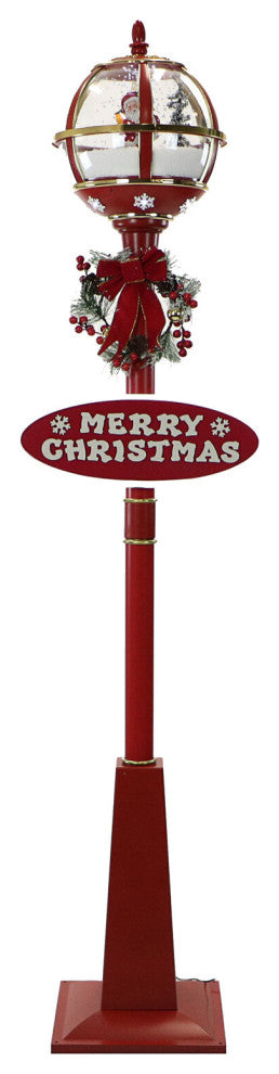Let It Snow 69" Snow Globe Lamp Post, Red, Santa, 2 Signs, Snow, Holiday Carols