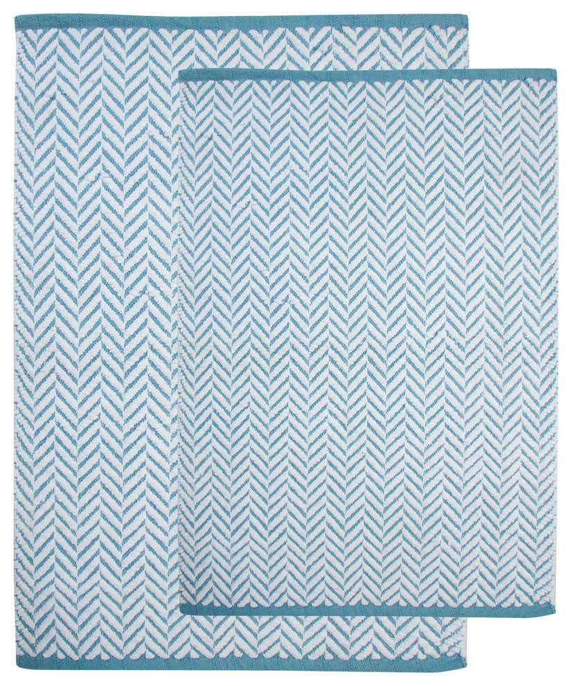 Bath Rug Cotton, Tufted 2 Piece, 34"x21" and 36"x24", White and Blue, GSF 145