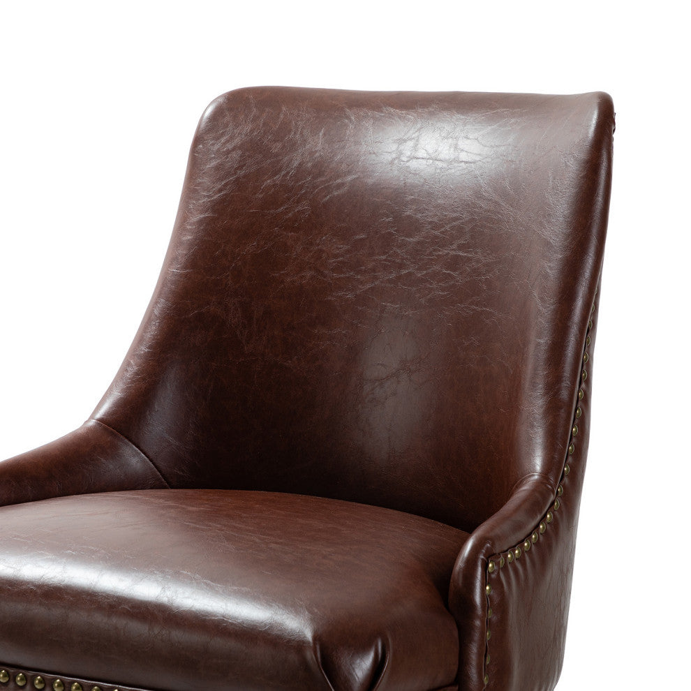 Upholstered Swivel Task Chair With Nailhead Trim, Brown