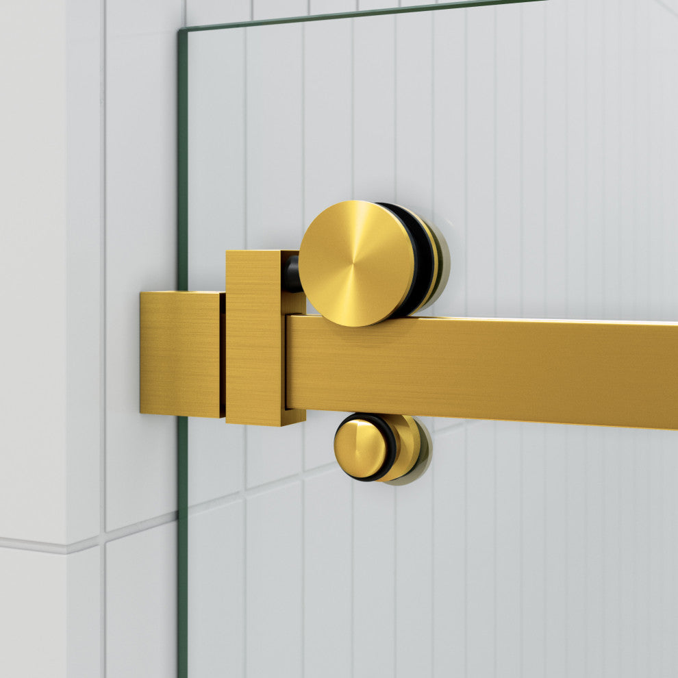 64-68"x78" Frameless Sliding Shower Door With Square Hardware, Satin Brass