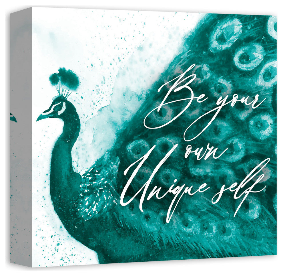 Peacock Watercolor Unique Self 12x12 Canvas Wall Art