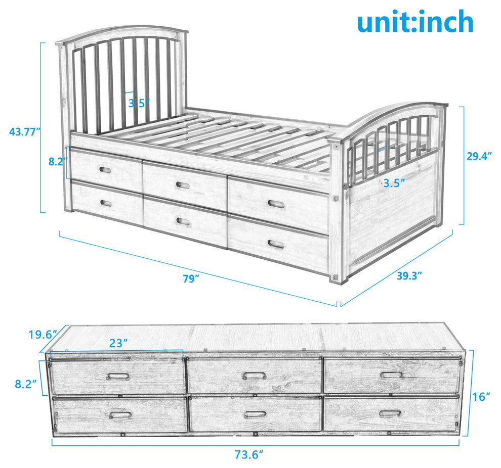 TATEUS Solid Wood Twin Size Platform Bed,Oak
