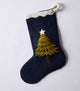Hand Felted Wool Christmas Stocking, Tree on Navy Blue