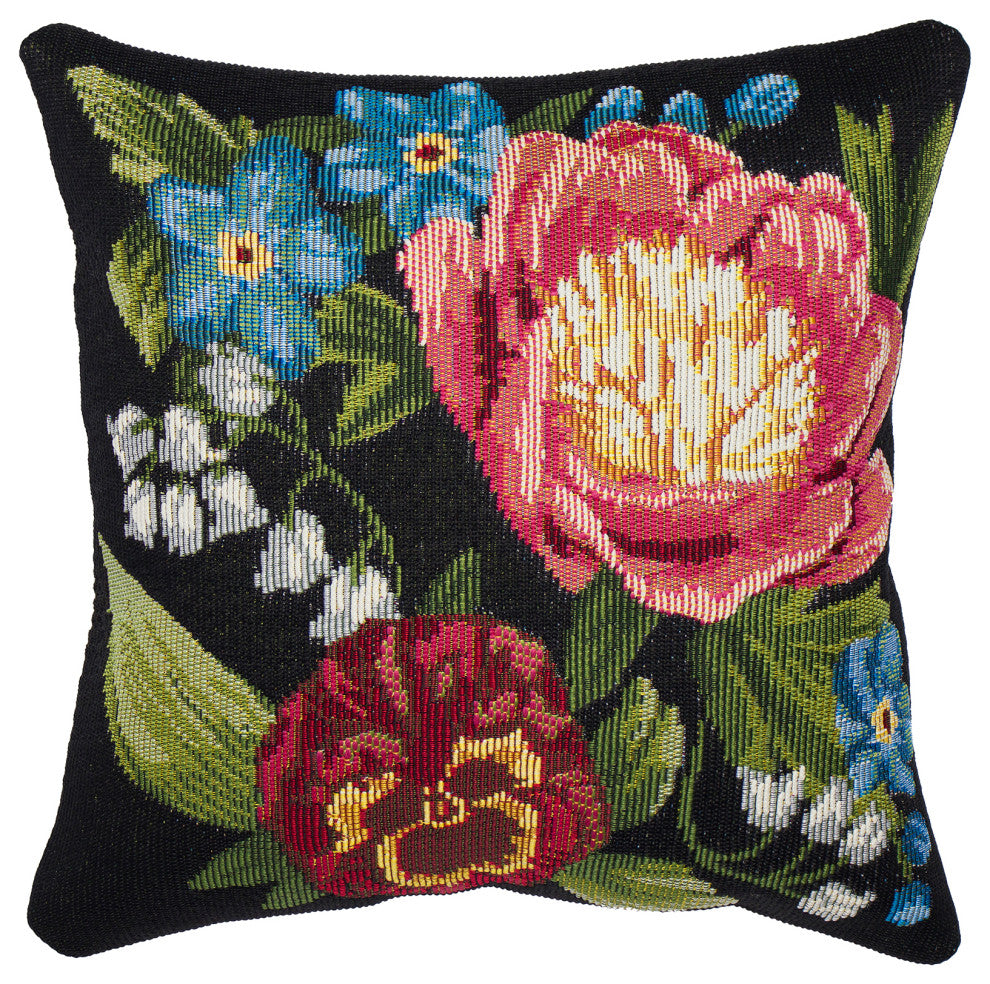 Marina Secret Garden Indoor/Outdoor Pillow Black 18"x18"