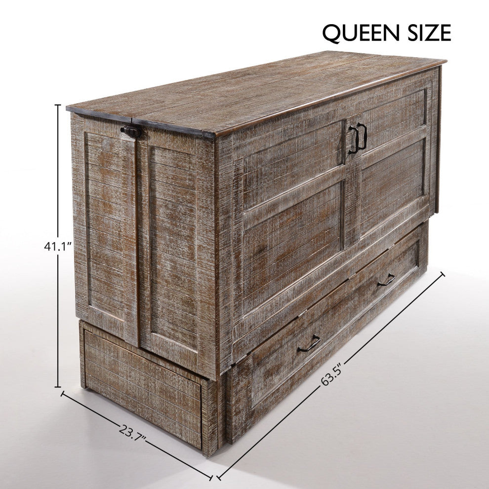 Poppy Cabinet Murphy Bed with Gel Memory Foam Mattress and USB Ports, White Bark
