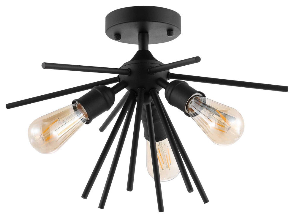 3-Light Sputnik Semi-Flush Mount Ceiling Light, Black