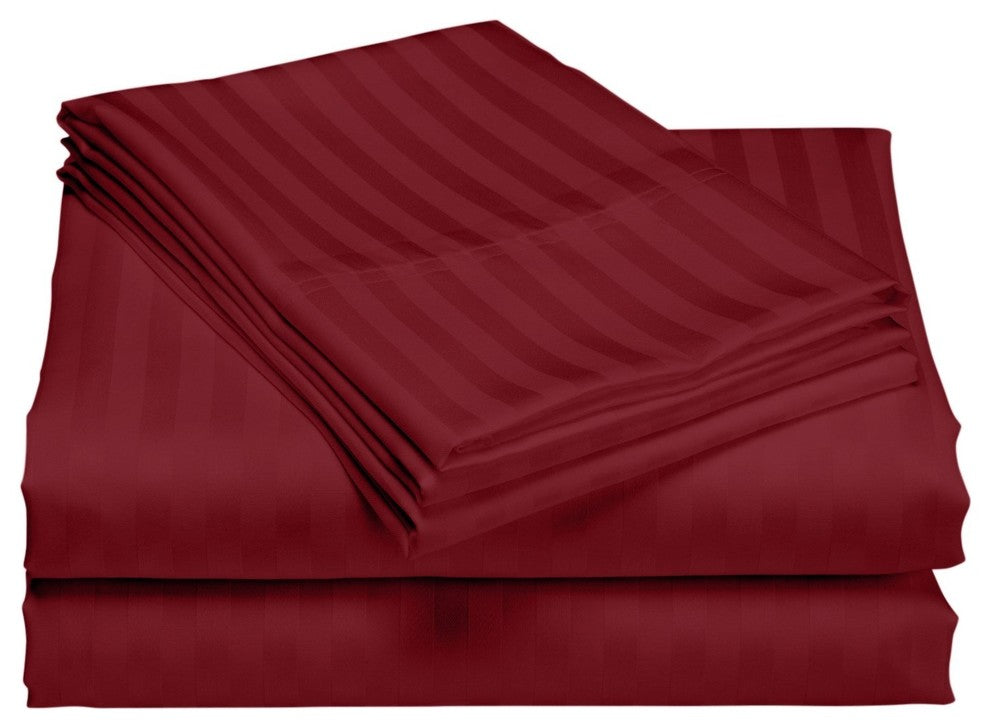 600 Thread Count 100% Cotton Stripe Sheet Set, Burgundy, King