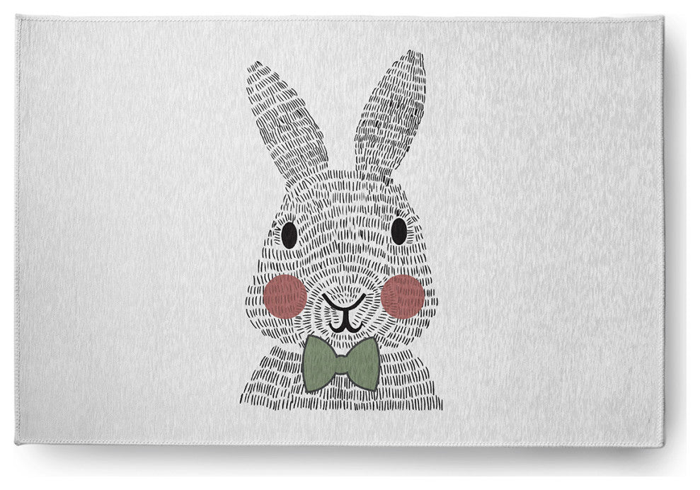 Bow-tie Bunny Easter Chenille Rug, Laurel Tree Green, 2'x3'
