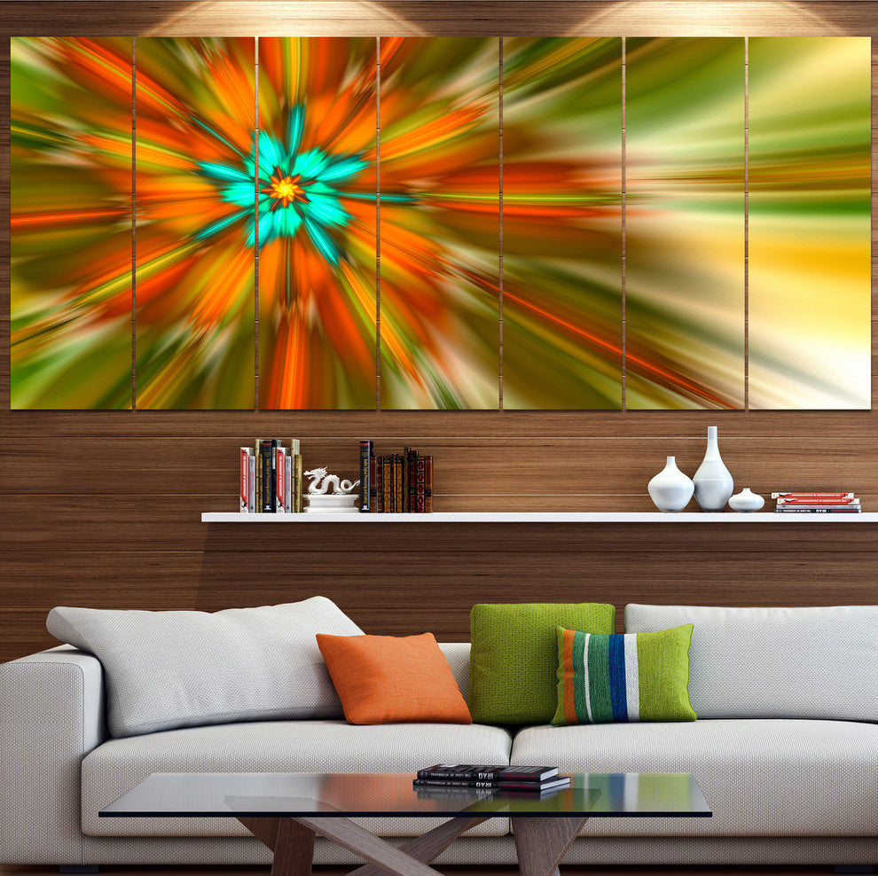 Rotating Bright Fractal Flower, Abstract Canvas Art Print, 83"x32", 7 Panels