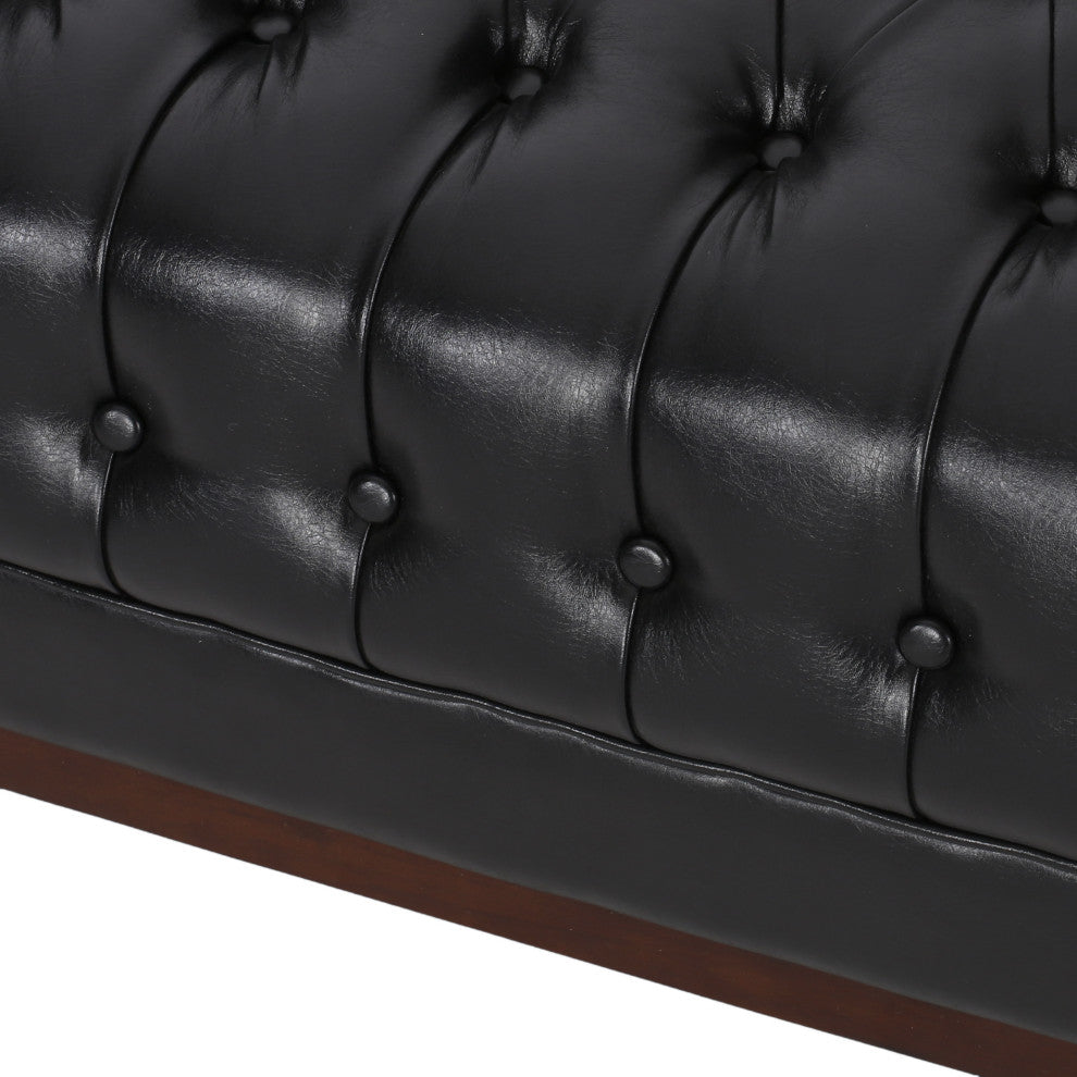 Elias Faux Leather Tufted 3 Seater Sofa, Midnight + Espresso