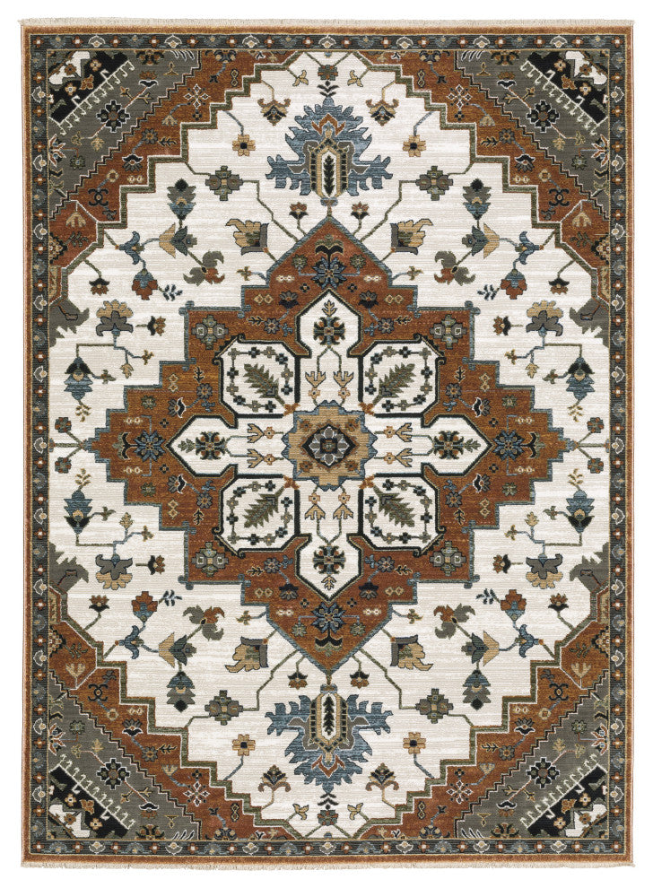 Keller Traditional Star Medallion Rust/ Ivory Area Rug, 5'3" x 7'6"