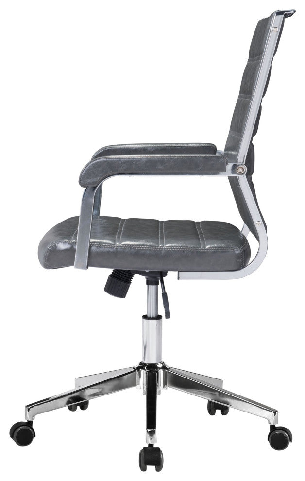 Office Chair, Faux Vinyl Leather, Steel, Gray, Silver Home Business