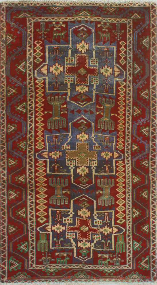 Fine Vintage Distressed Angy Navy/Red Runner, 3'2x5'8