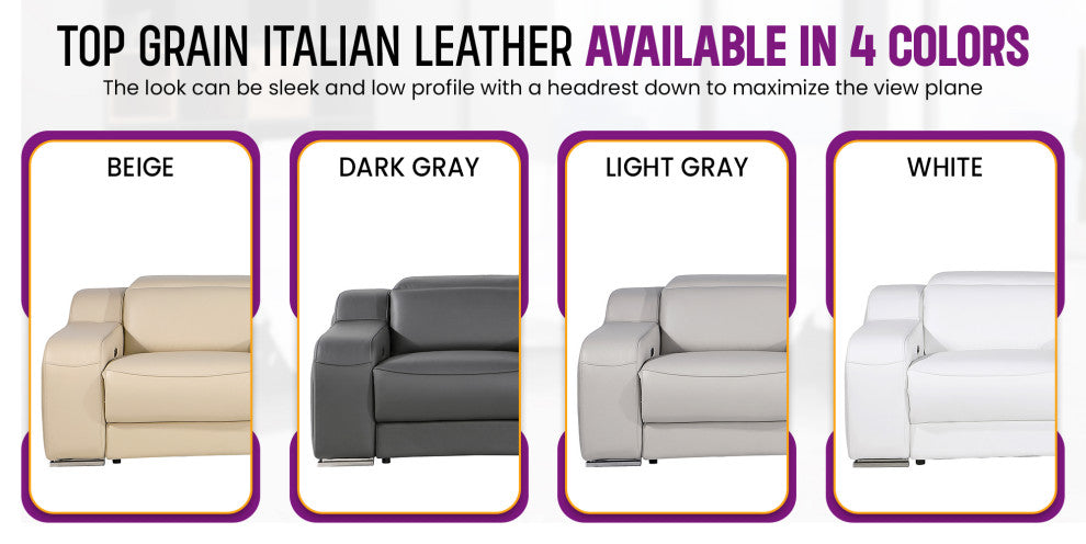 Marco-7-Piece, 4-Power Reclining Italian Leather Sectional, Dark Gray
