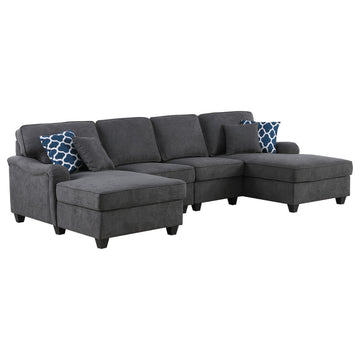 Lilola Home Leo Dark Gray Woven Double Chaise 4-Piece Modular Sectional Sofa