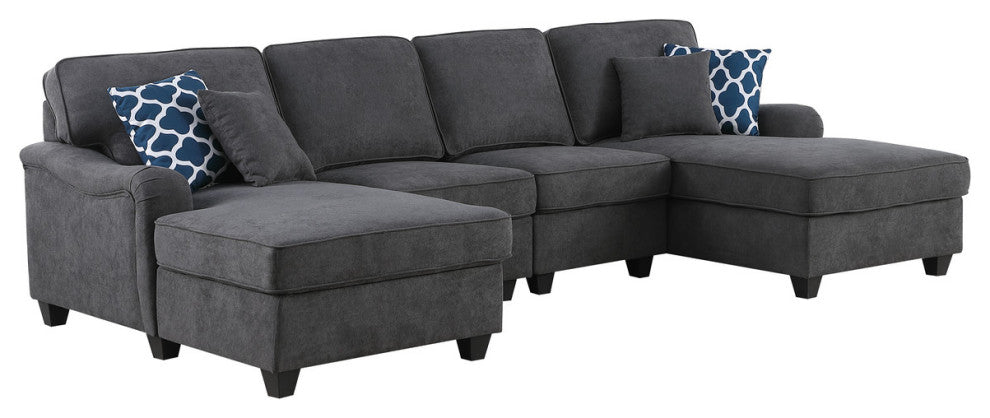 Lilola Home Leo Dark Gray Woven Double Chaise 4-Piece Modular Sectional Sofa