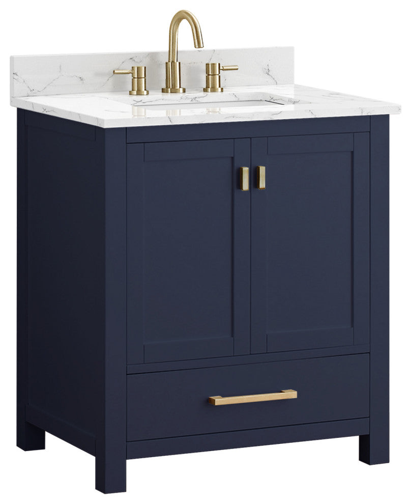 Avanity Modero Bath Vanity, Navy Blue, 31", Single Sink, Cala White Engineered S