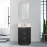 Vinnova Cadiz Bath Vanity, Composite Stone Top, Black, 24", No Mirror