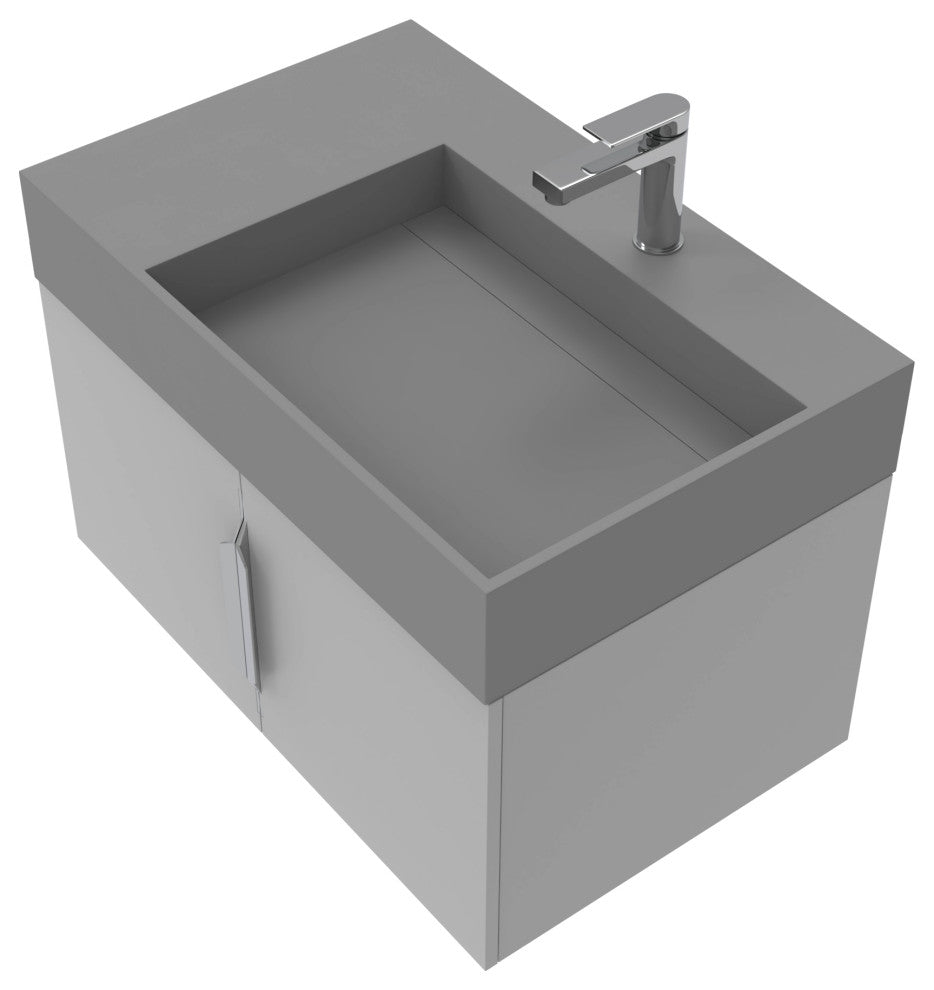 CastelloUSA Amazon 30" Right Wall Mounted Bathroom Vanity Set, Gray, Gray Top, Brushed Nickel