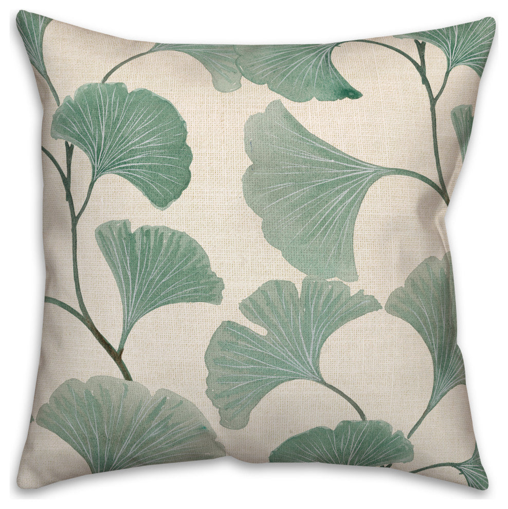 Watercolor Green Gingko 16 x 16 Spun Poly Pillow