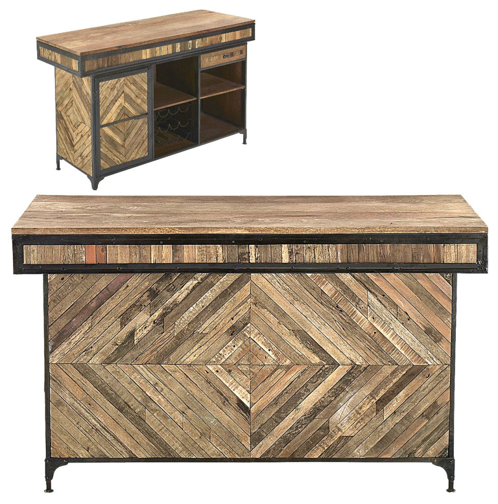 70" Rustic Mid Century Modern Home Bar Island Server Counter Jack