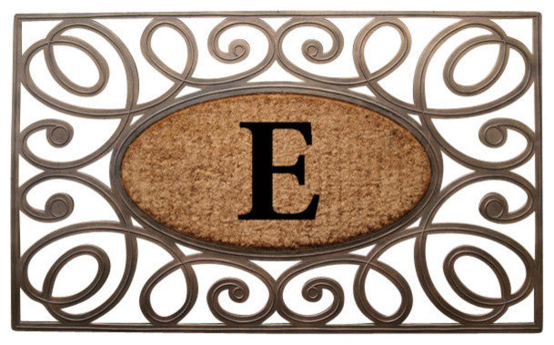 A1HC Rubber & Coir Elegant Circles Princess Doormat, Monogrammed, E