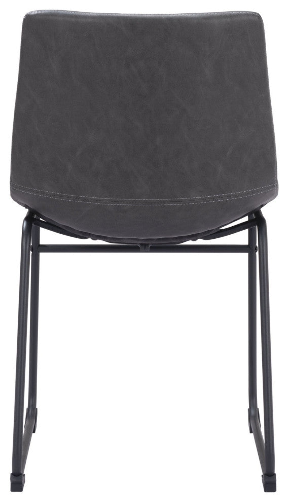 Dining Chair, Set of 2, Faux Vinyl Leather, Charcoal, Gray, Black, Industrial