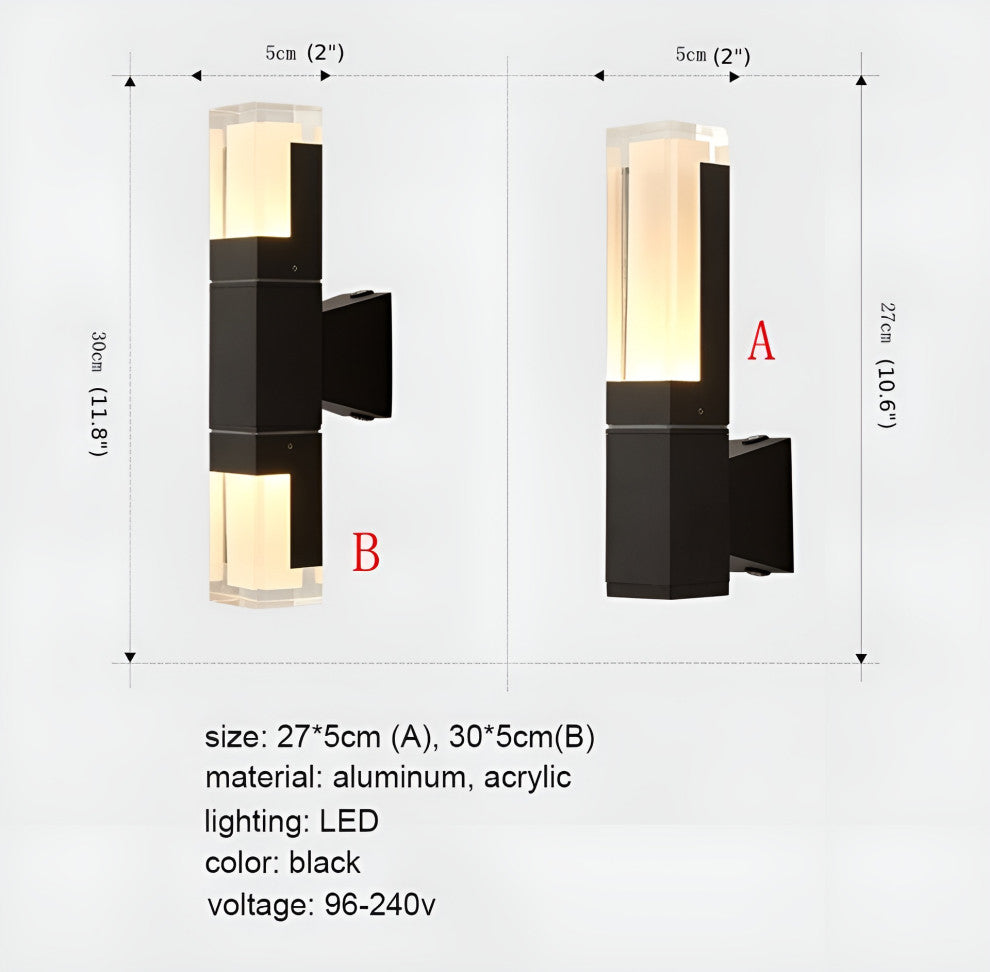 Modern Black Outdoor Waterproof LED Wall Mounted Lamp For Villa, Porch, A