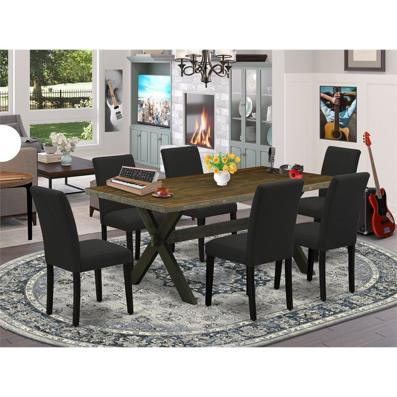 7-Piece Kitchen Table Set, 6 Chairs and Rectangular Table, Black