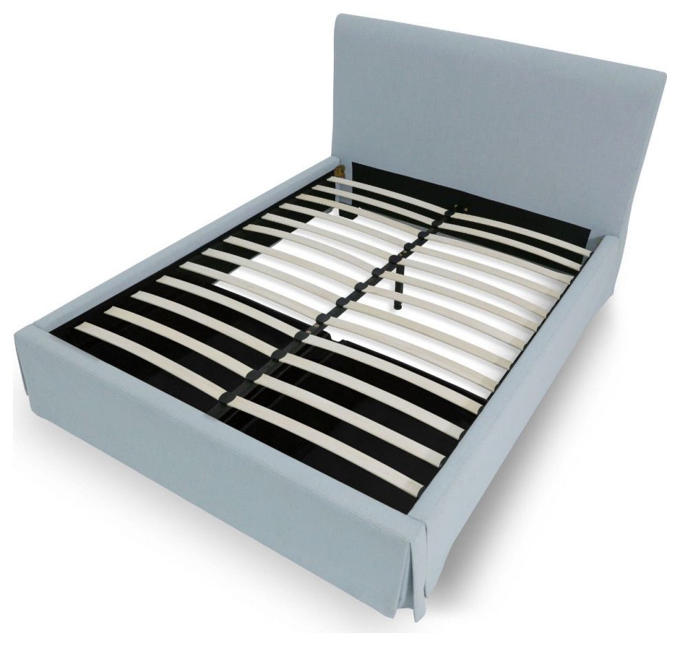 Modus Shelby Full Upholstered Skirted Storage Panel Bed in Sky