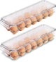 14 Egg Container For Refrigerator - With Lid & Handle (Clear, Pack of 2)