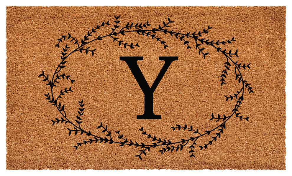 Calloway Mills Rustic Leaf Vine Monogrammed Doormat, 30"x48", Letter Y