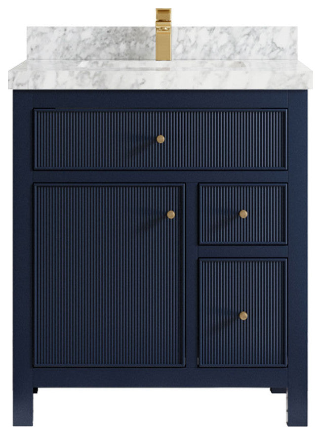Sonoma 30 Single Sink Reeded Bath Vanity in Hale Navy Blue 2" Carrara Marble