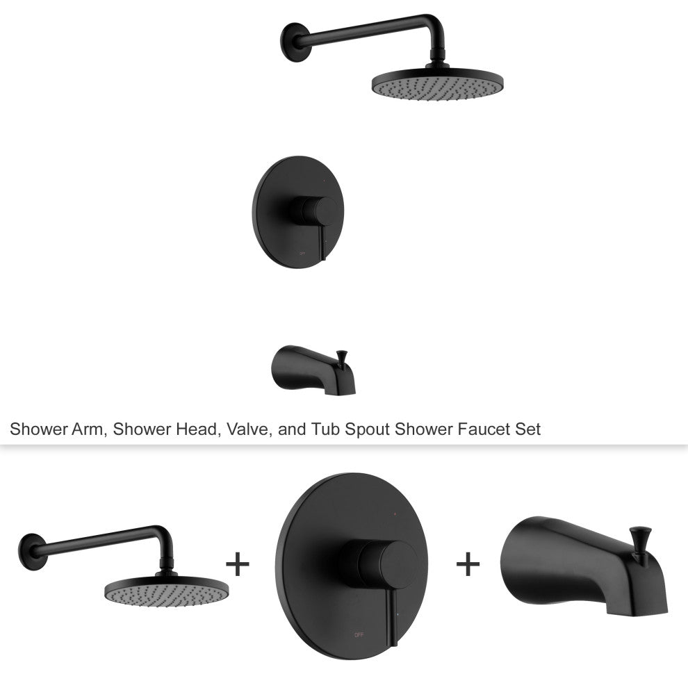 Luxier SS-C01-T-V Rainfall Shower Faucet With Valve and Spout, Matte Black