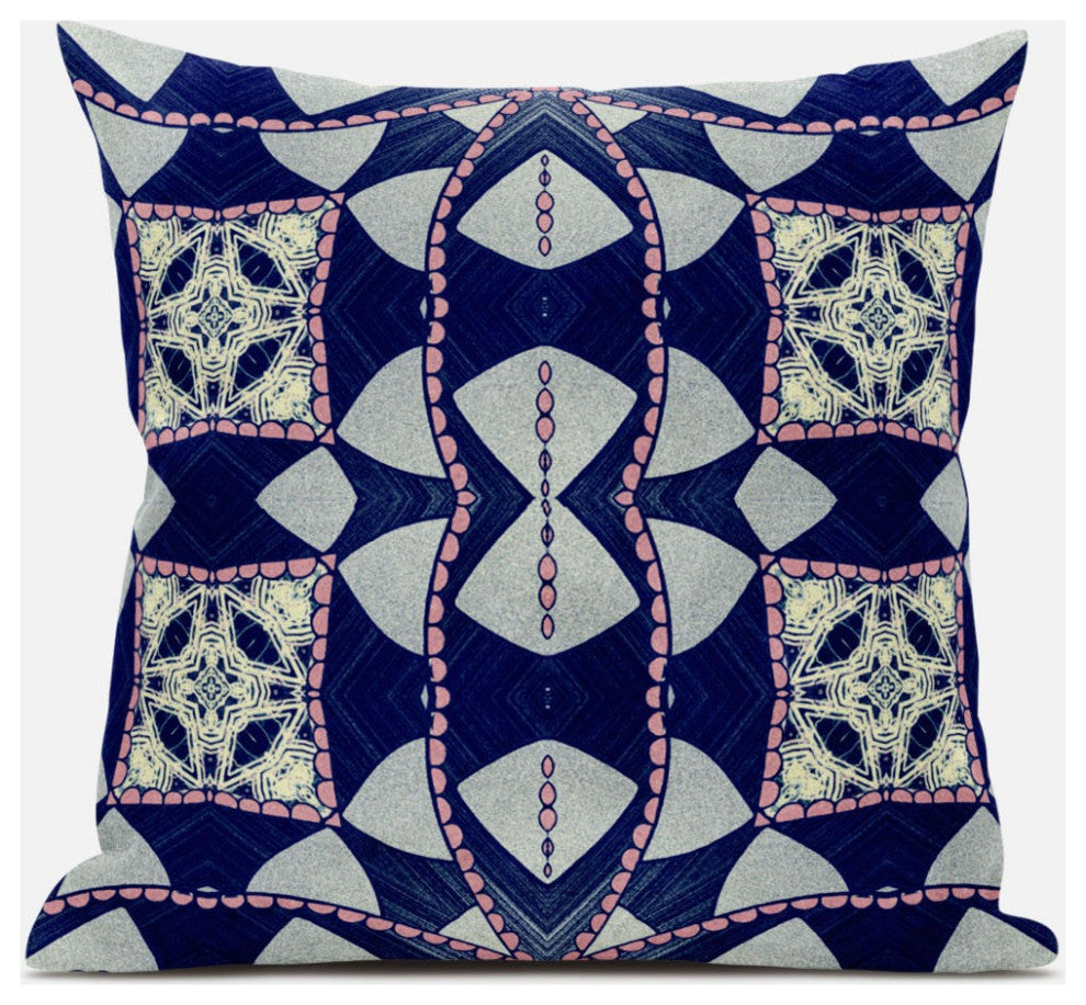 16" Indigo Pink Cosmic Circle Boho Suede Throw Pillow