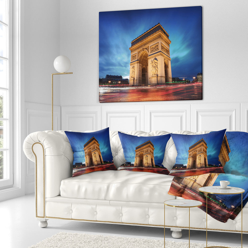 Arch of Triumph in Paris Landscape Photo Throw Pillow, 18"x18"
