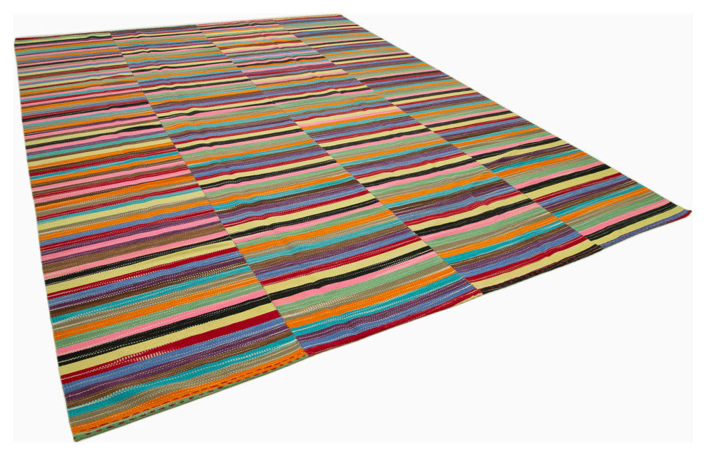 Rug N Carpet - Handmade Turkish 9' 9'' x 12' 9'' Modern Design Wool Kilim Rug