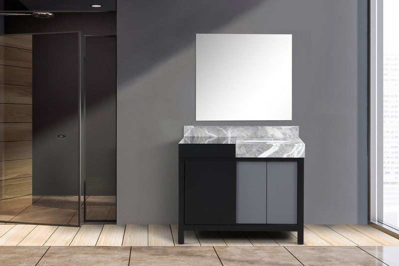 Zilara 42" Black and Grey Vanity, 34" Frameless Mirror