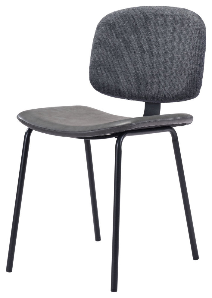 Dining Chair, Set of 2, Faux Vinyl Leather, Steel, Gray, Black, Cafe
