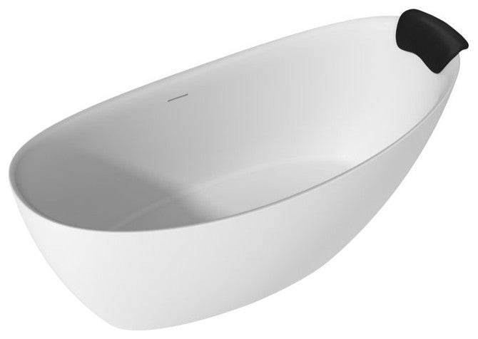 59in White Solid Surface Freestanding Soaking Bathtub with Drain, 67in