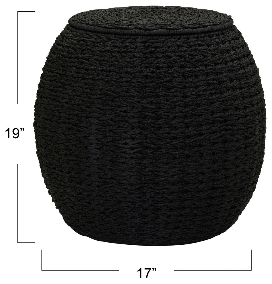 Household Essentials Handwoven Paper Rope Barrel Wicker Storage Basket Side Table - Thumbnail 5
