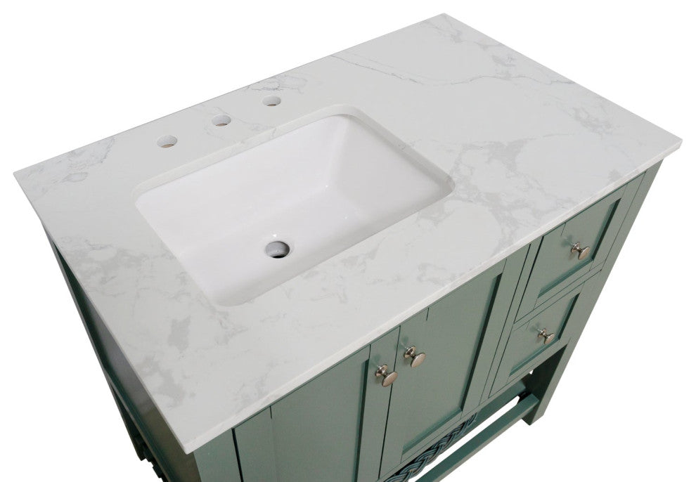 Lakeshore 36" Bathroom Vanity, Sage Green, Engineered Carrara