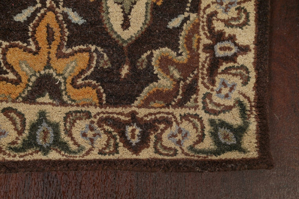 Floral Brown Traditional Oriental Runner Rug Hand-tufted Wool Carpet 3x19