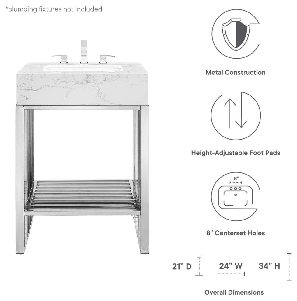 Gridiron 24" Bathroom Vanity, White Silver