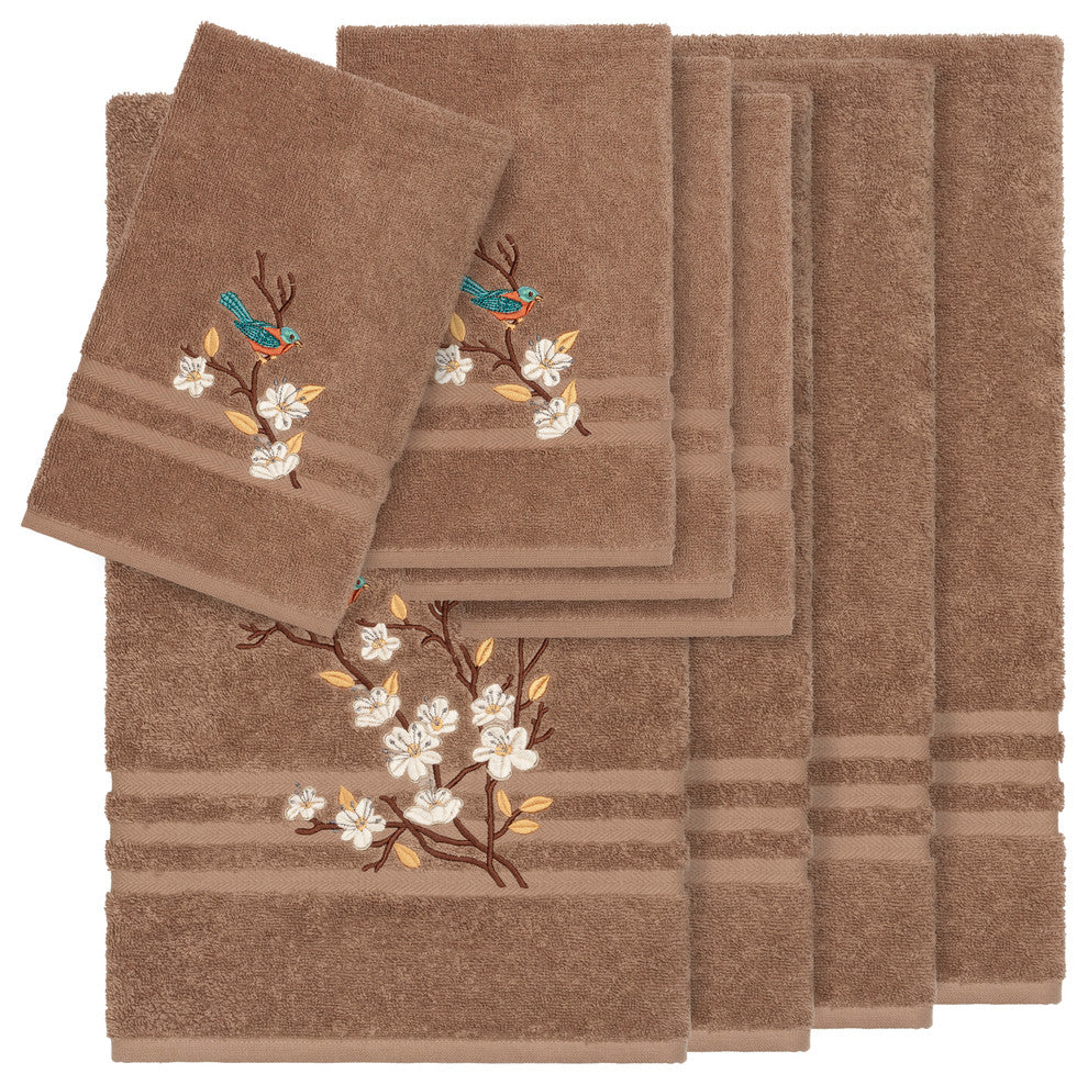 Linum Home Textiles Spring Time Embellished, Latte, Embellished Towel, 8-Piece S