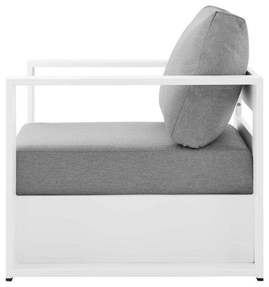 Lounge Chair Armchair, White Gray, Aluminum, Modern, Outdoor Hospitality