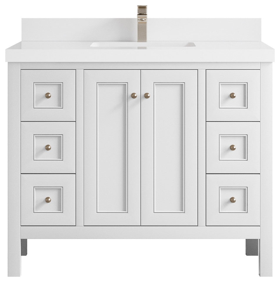 Nashville 42" Single Sink Bath Vanity, White 2" White Quartz
