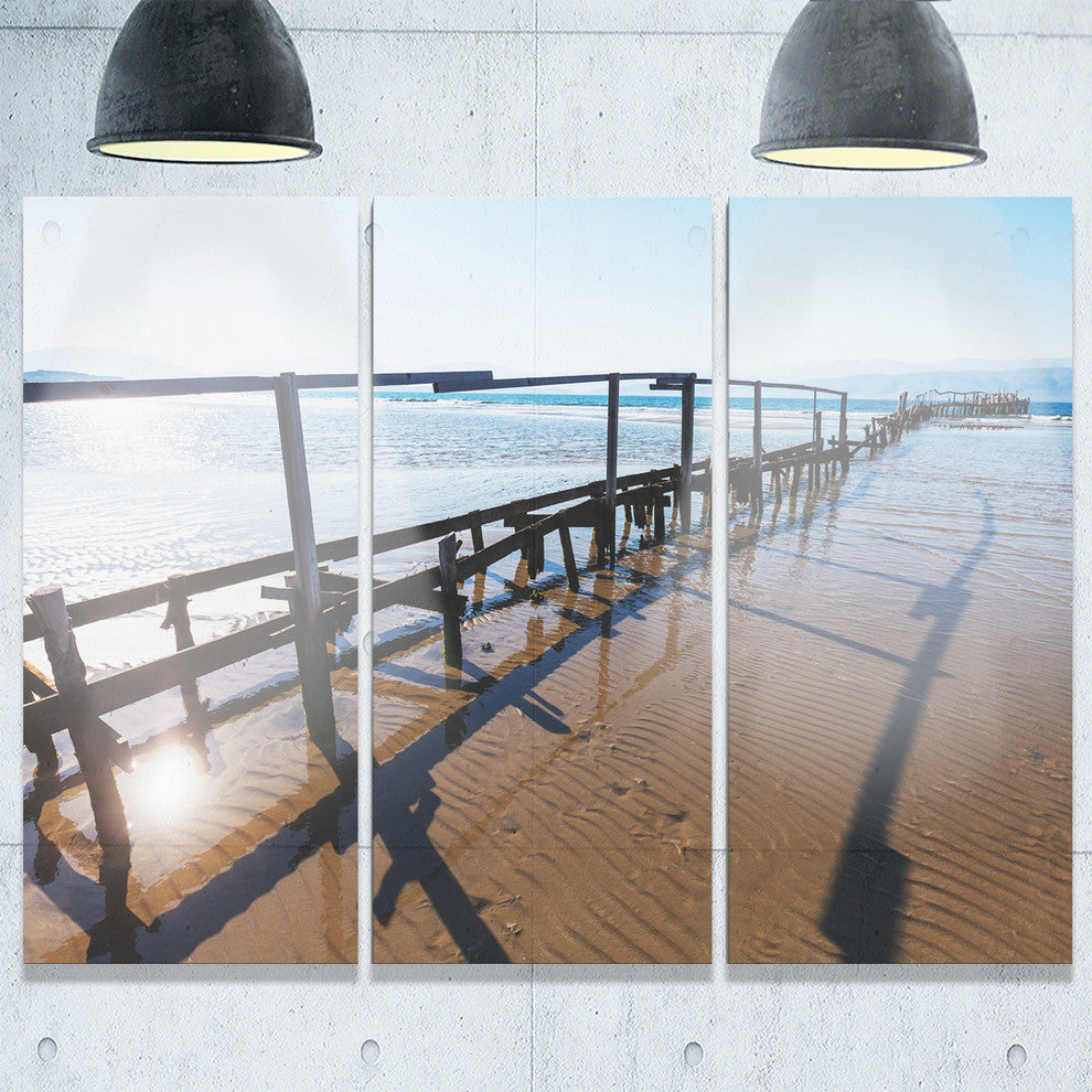 "Wooden Boardwalk on Beach" Sea Bridge Metal Wall Art, 3 Panels, 36"x28"