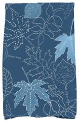 Dotted Leaves Floral Print Hand Towel, Blue