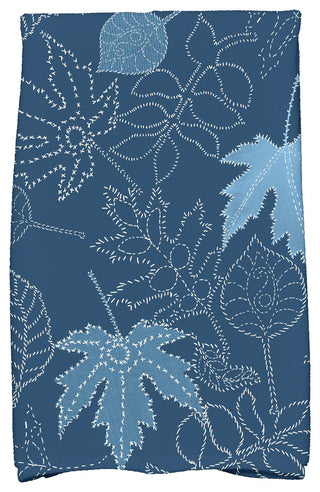 Dotted Leaves Floral Print Hand Towel, Blue